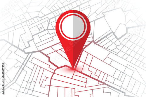 A detailed view of a map highlights a specific spot, marked by a red pin, surrounded by simplified roads that trace a path to its location and neighborhood.