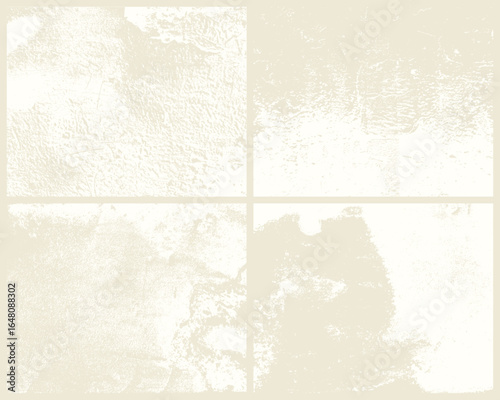 A beige textured background collage of four sections. Each segment displays distinct patterns of wear and tear, creating a distressed, vintage aesthetic for diverse design projects.