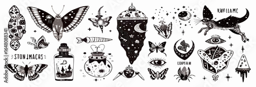 Mystical Tattoo Designs: Butterflies, Cat, Moon, Stars