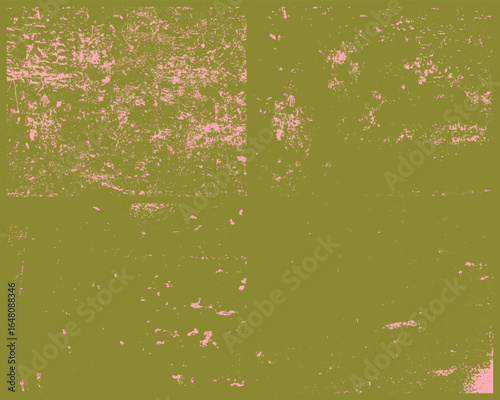 A textured abstract image with an olive green base color and pink accents creating a worn and aged effect. The surface has a weathered and vintage aesthetic.