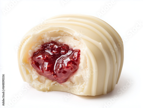 white chocolate truffle with strawberry filling isolated on a white background
