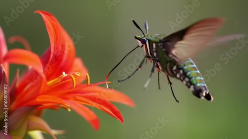 Vibrant flower and a colorful moth