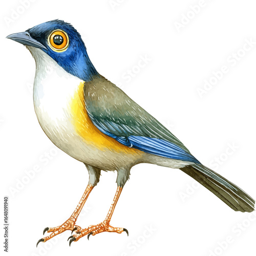Myna Bird, watercolor clipart vector, isolated on a white background.