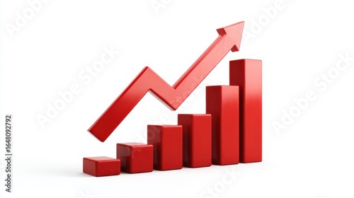 Red arrow ascending over red bar graph displaying upward financial trend, indicating profit increase, market growth, and business success on white backdrop Free Download Red arrow ascending over red bar graph displaying upward financial trend, indicating profit increase, market growth, and business success on white backdrop - GFXLoad