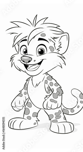 Cute baby leopard cub cartoon character for a children's coloring book page. Adorable wildcat line art illustration bvcxza (392).ai.