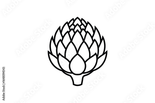 A black line drawing of an artichoke on a white background silhouette