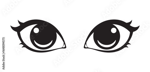Stylized black and white cartoon eyes with happy expression Keywords: eyes, cartoon, anime