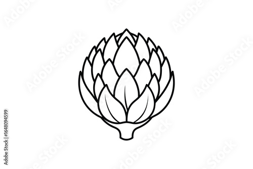A black line drawing of an artichoke on a white background silhouette