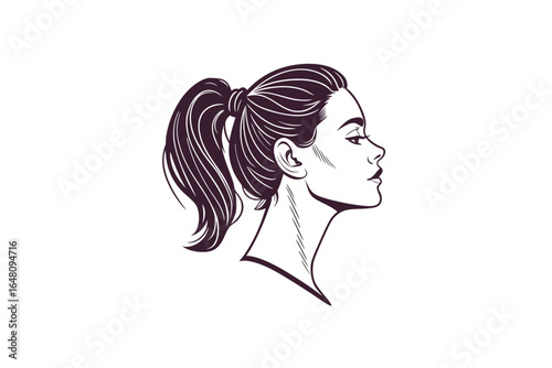Woman with long hair in a ponytail looking to the side silhouette