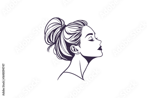 A woman with her hair in a bun looking up silhouette