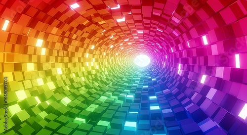 Fototapeta Naklejka Na Ścianę i Meble -  Digital 3D cubes arranged in a rainbow tunnel