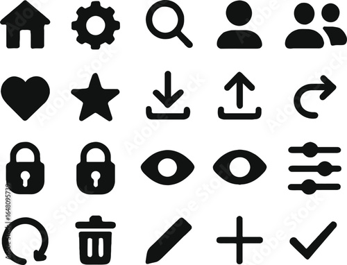 Essential UI Icons Home, Settings, Search, User, and More