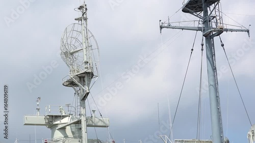 Satellite and radar tracking on naval battleship 4k