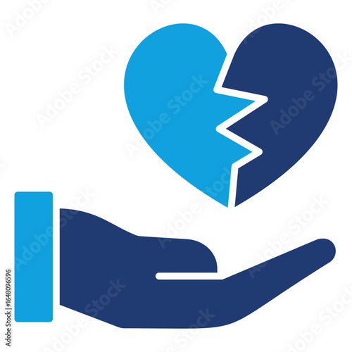 Broken Heart Flat Blue Icon