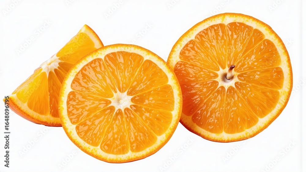 Fototapeta premium Juicy Orange Slices: Vibrant, Fresh, and Delicious Citrus Fruit Studio Shot on White Background