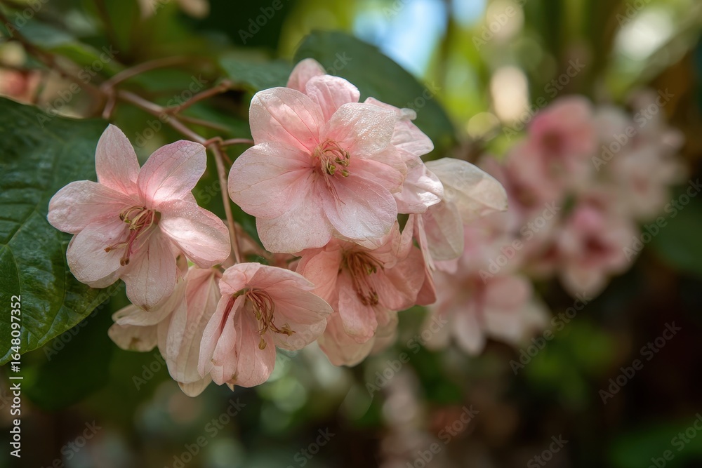 Fototapeta premium A light pink Mussaenda philippica flower blossoms in a Naples Florida garden