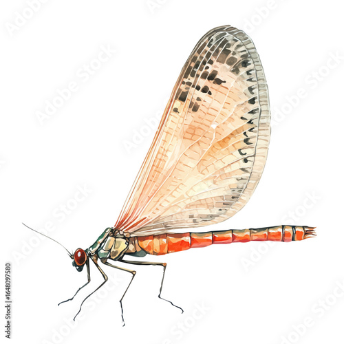 Mayfly, watercolor drawing vector, isolated on a white background.