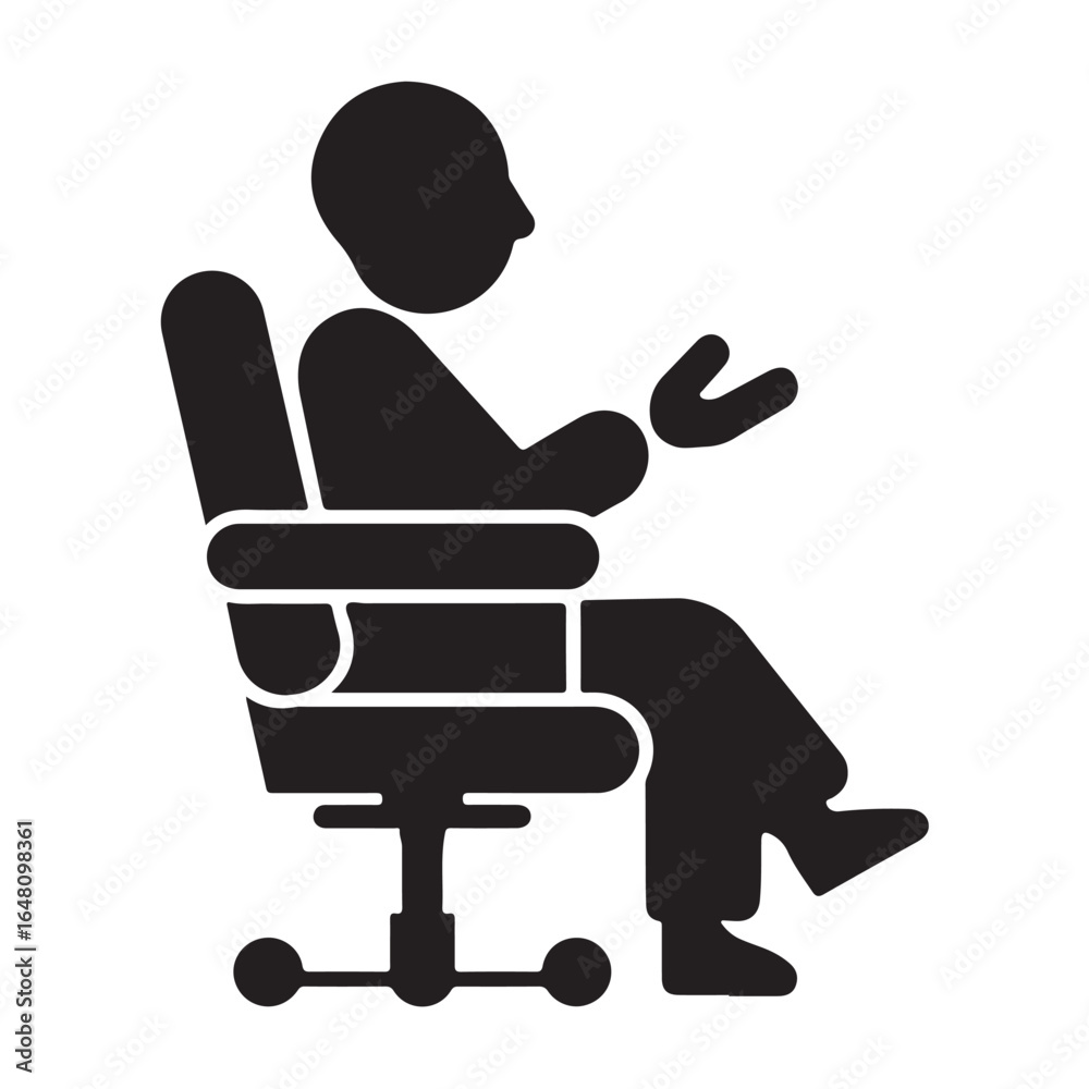 Black silhouette of a person sitting in an office chair gesturing with hands gesture talking Black silhouette of a person sitting in an office chair gesturing with hands gesture talking