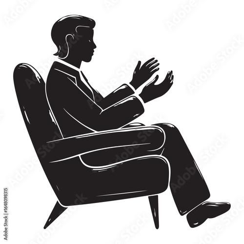 Silhouette of a man in a suit sitting in a chair clapping his hands vector
