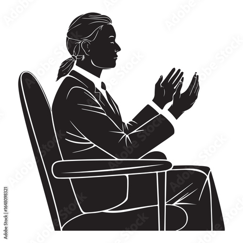 Silhouette of a woman in a suit sitting and clapping her hands vector