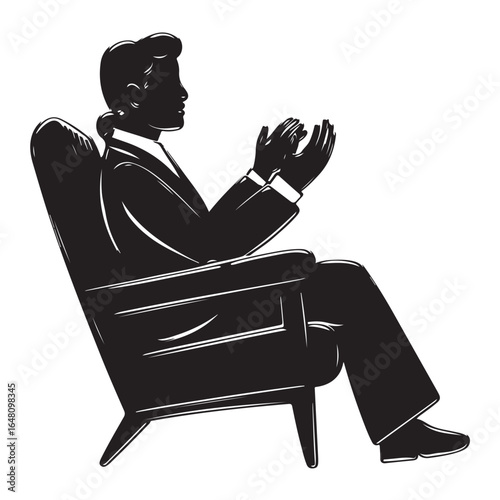 Silhouette of a man in a suit sitting in a chair clapping his hands vector 1