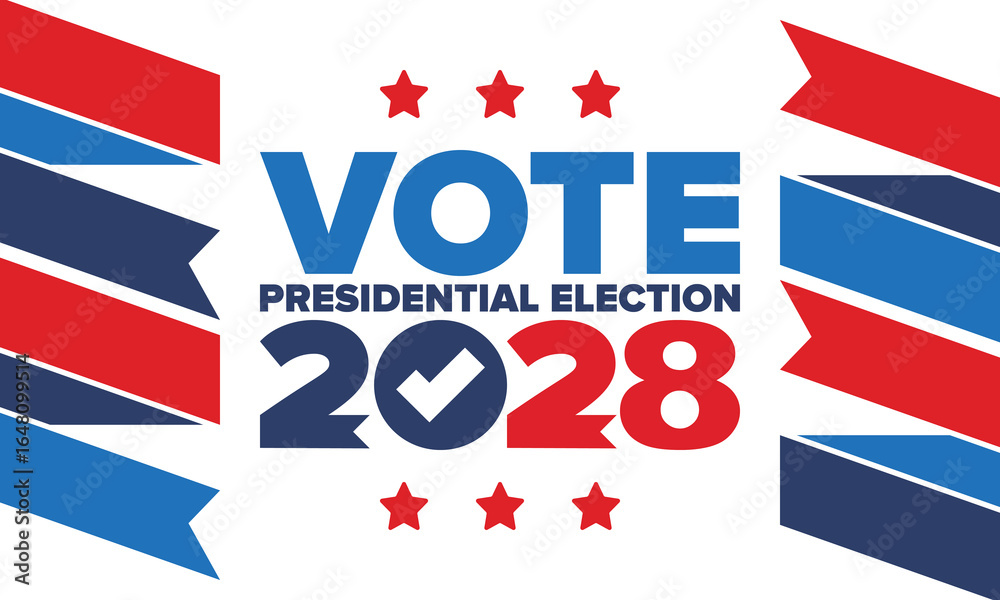 Obraz premium Vote 2028. Presidential Election 2028 in United States. Vote day, November 7. US Election. Patriotic american element. Poster, card, banner and background. Vector illustration