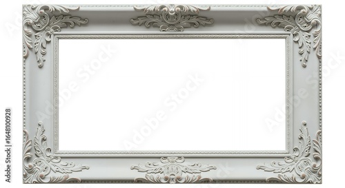 Large ornate baroque picture frame in antique white finish with elaborate carved decorative border for landscape artwork display