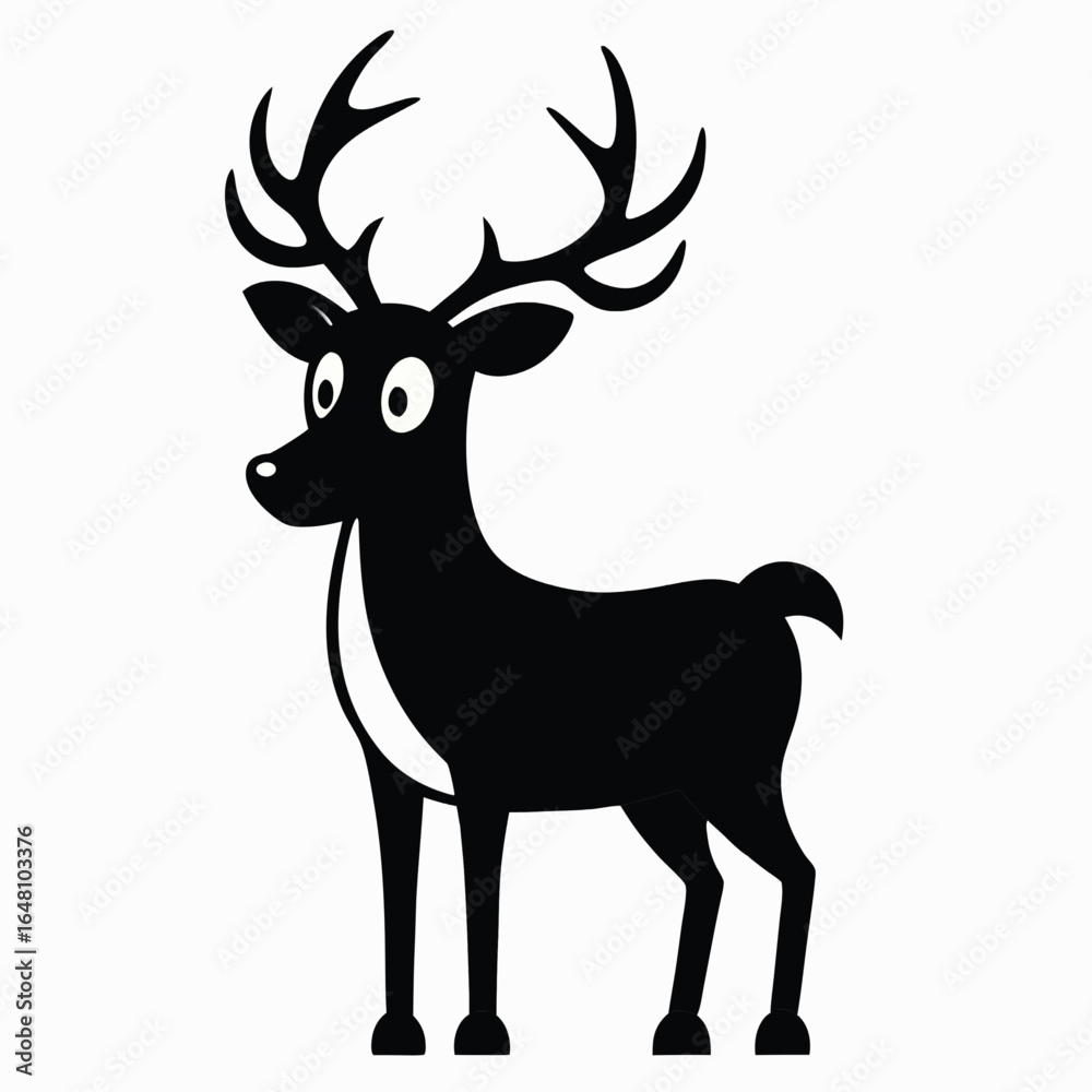 Fototapeta premium Playful Deer with Large Antlers, Cartoon, Reindeer, Christmas