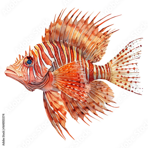 Lionfish, watercolor clipart vector, isolated on a white background.