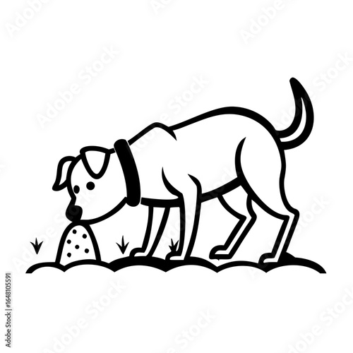 Dog digging in the ground with grass and dirt around it  