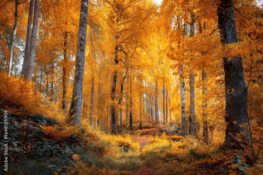 Obraz premium Golden hued autumn forest in Europe