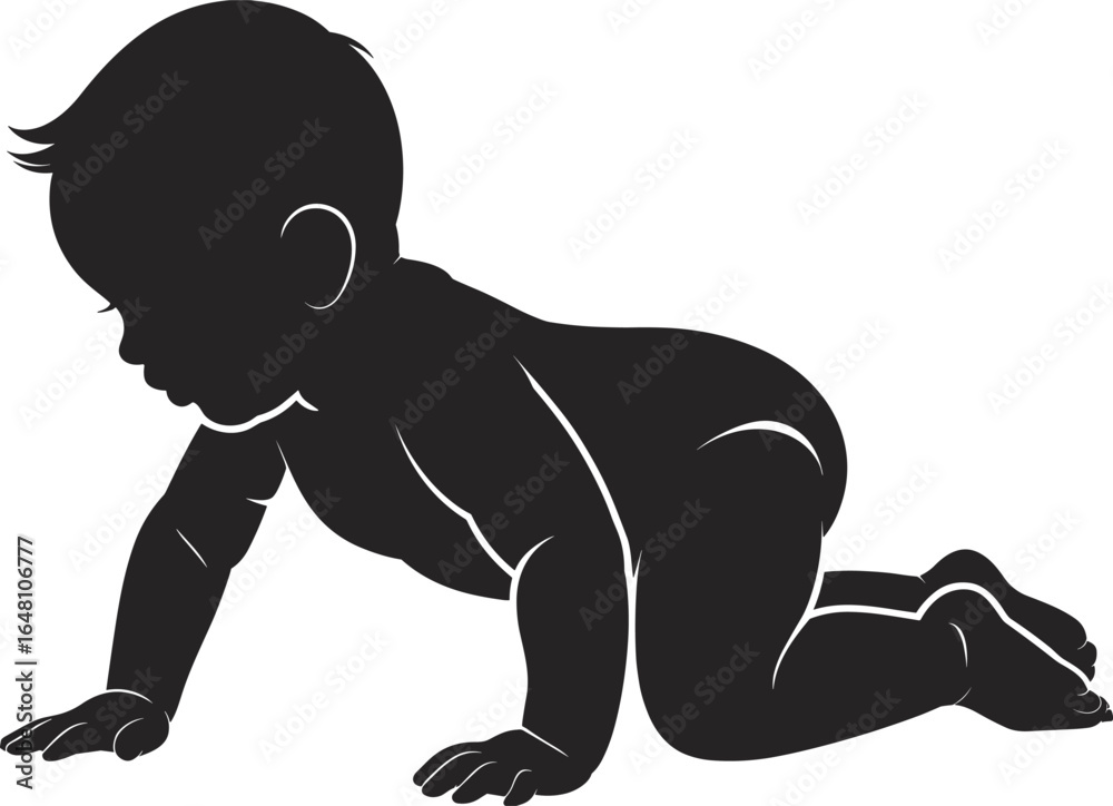 Fototapeta premium Silhouette of a Baby Crawling Adorable Infant Vector Illustration