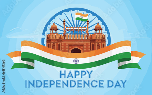 Celebrate the Spirit of Freedom A Vibrant Illustration for Indian Independence Day, Featuring the Red Fort, the Tricolor Flag, and a Message of Joy and Unity