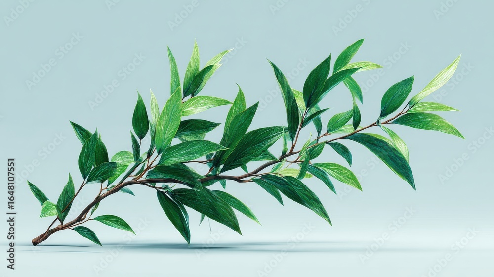 Fototapeta premium Leafy green branch is shown in a close up