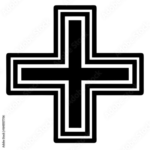 Black and white stylized cross silhouette isolated on white background