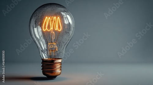 Light bulb is lit up and is sitting on a table