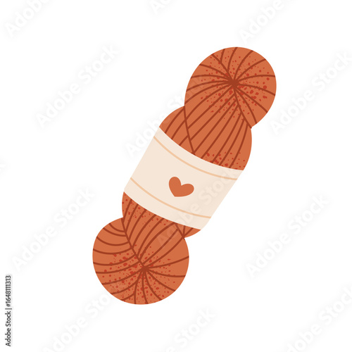 Skein of yarn with label for knitting and crochet. Wool ball for handmade, sewing, weaving, textile and hobby.