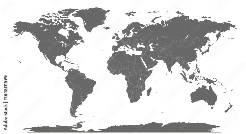 Obraz premium Detailed gray world map with country borders and political boundaries for international business and educational use