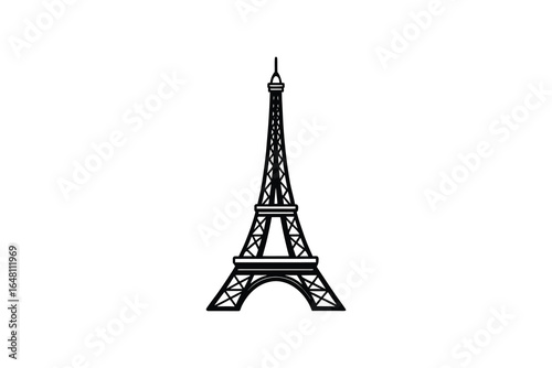Eiffel tower illustration in black lines on a white background silhouette