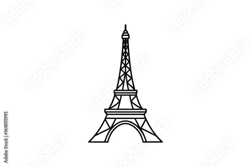 Eiffel tower illustration in black lines on white background silhouette