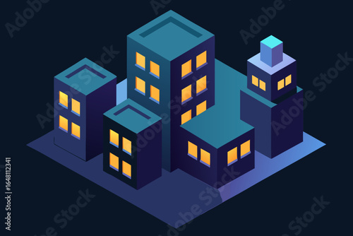 Abstract cityscape of an isometric city with building and road vectors