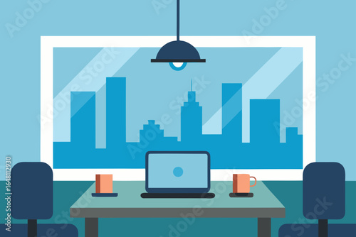 Modern office building with business technology and creative interior design