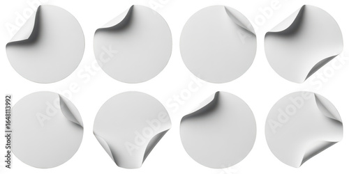 Eight oval stickers with curled corners isolated on transparent background