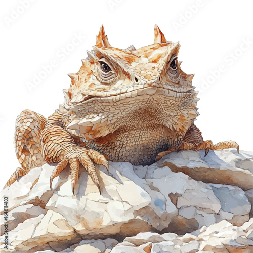 watercolor of Horned Lizard, vector, isolated on a white background.