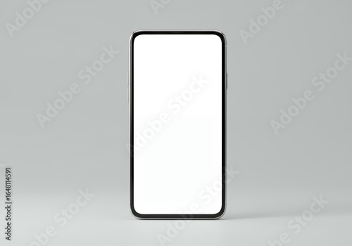 Tablet computer with black protective case stand showing blank white display screen for app development and design mockup
