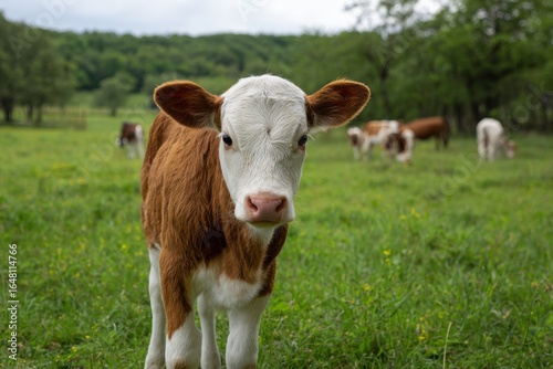 Wallpaper Mural Summer pasture with a brown and white calf Cattle farm Torontodigital.ca