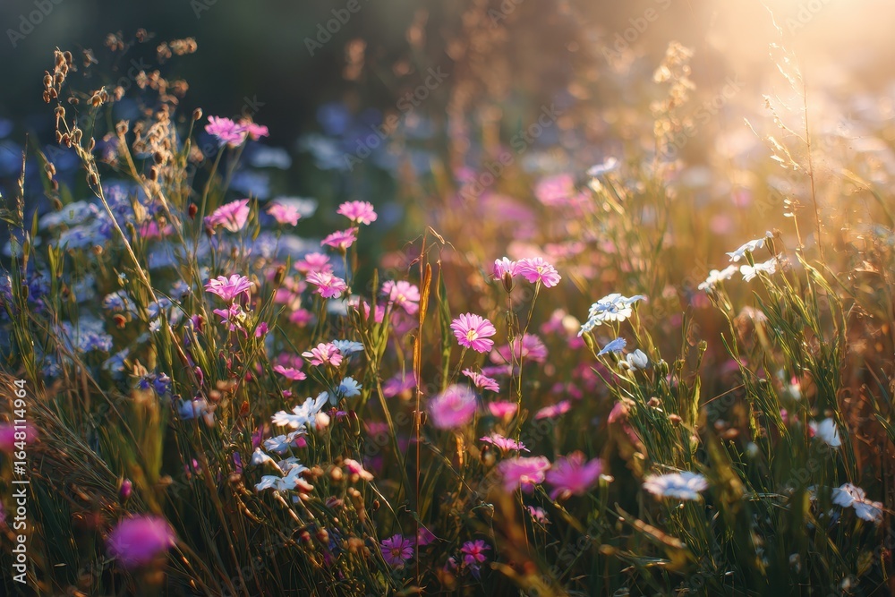 Obraz premium Summer scenery with wildflowers in the morning