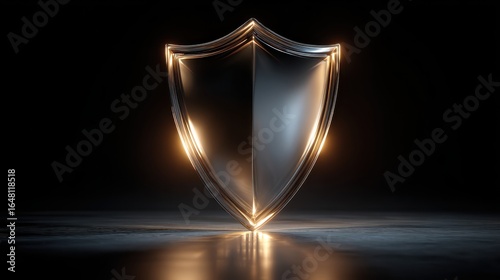 Shiny, reflective shield with a golden glow