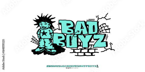 Original Artwork Handdrawn Old School Font and Character Combination.Alphabet Street Urban Graffiti Vector Letters, design for fashion,lifestyle, street wear, brand,poster,sticker,movie,film.