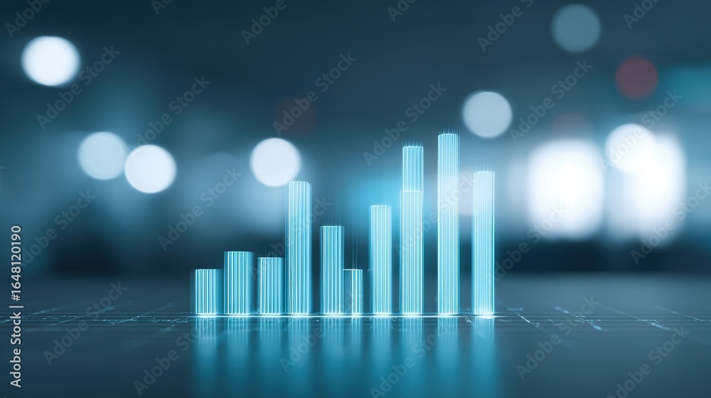 Fototapeta premium Business Growth: Glowing Bar Chart, Data Analysis, Trend